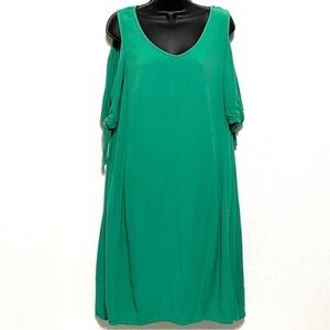 Soft Surroundings Woman Green Destin Gauze Cold Shoulder Long Dress Size M